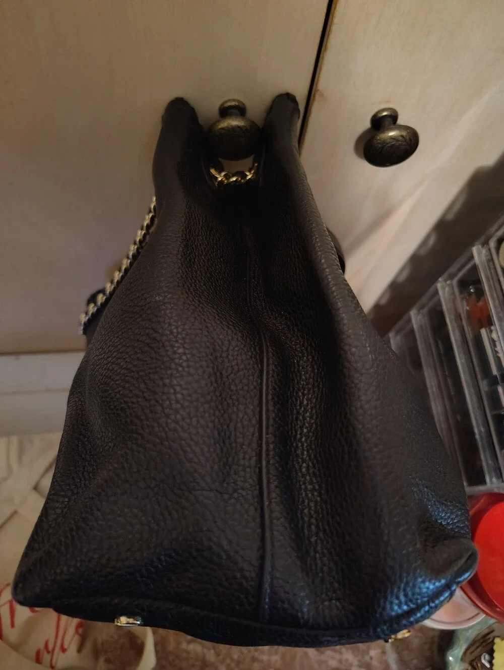 Tory Burch Marion Black Pebbled Leather Tote